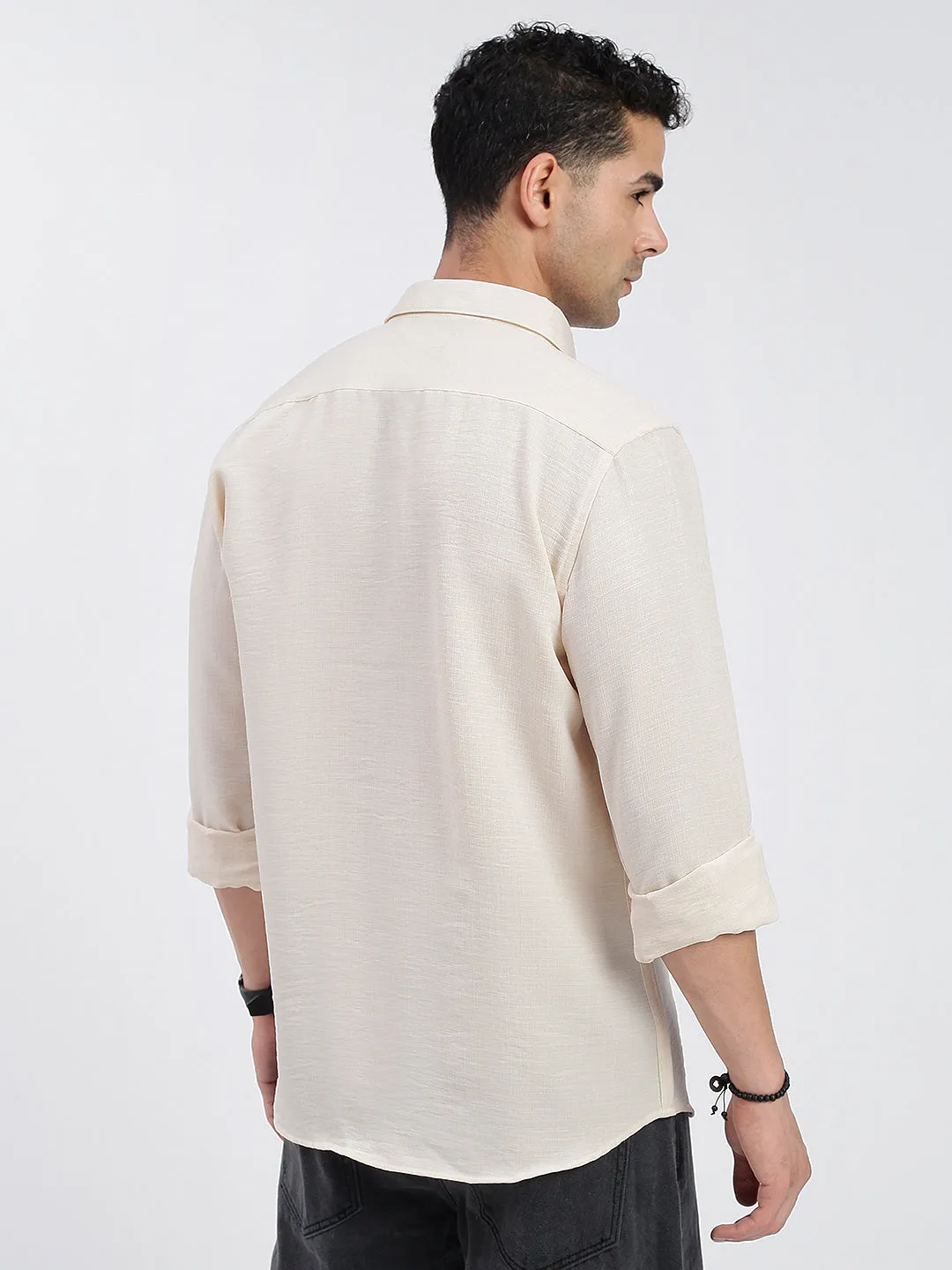 Frost Glow Soft Leggings Men's Solid Cream Slim Fit Shirt