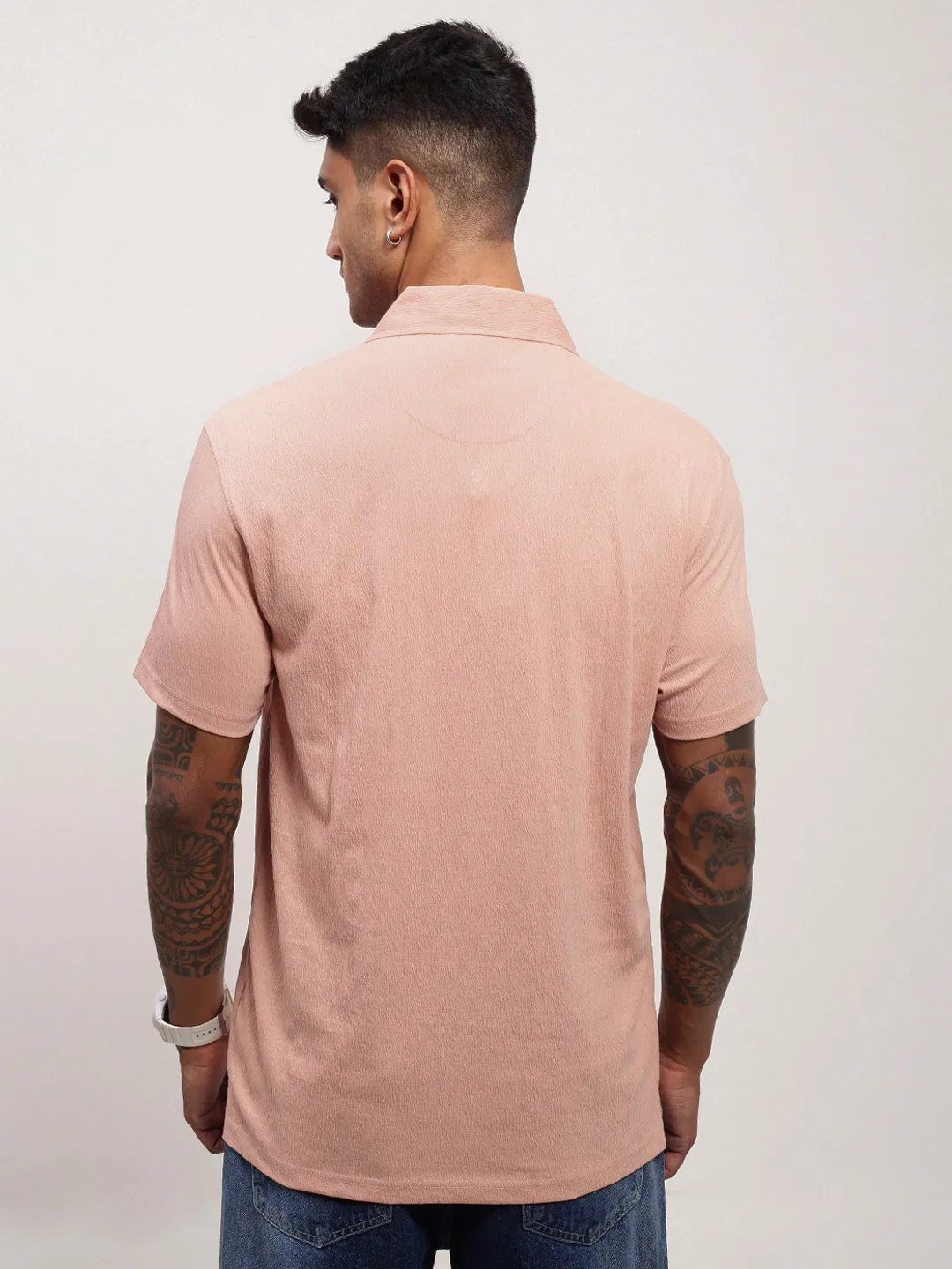 Men's Peach Solid Slim Fit Polo Neck T-Shirt Core Active