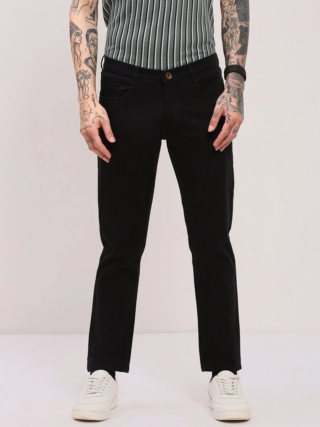 Men's Black Slim Fit Low-Rise Jeans Soft Core Clean Outfit