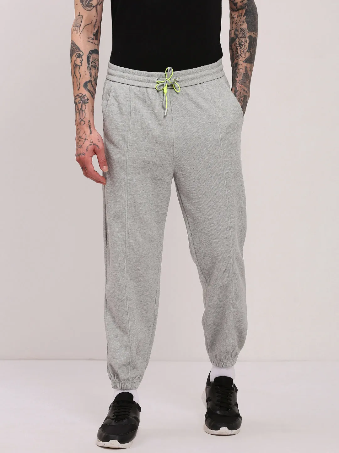 Men's Grey Solid Jogger ReflectiveTrim Breathable Wearable