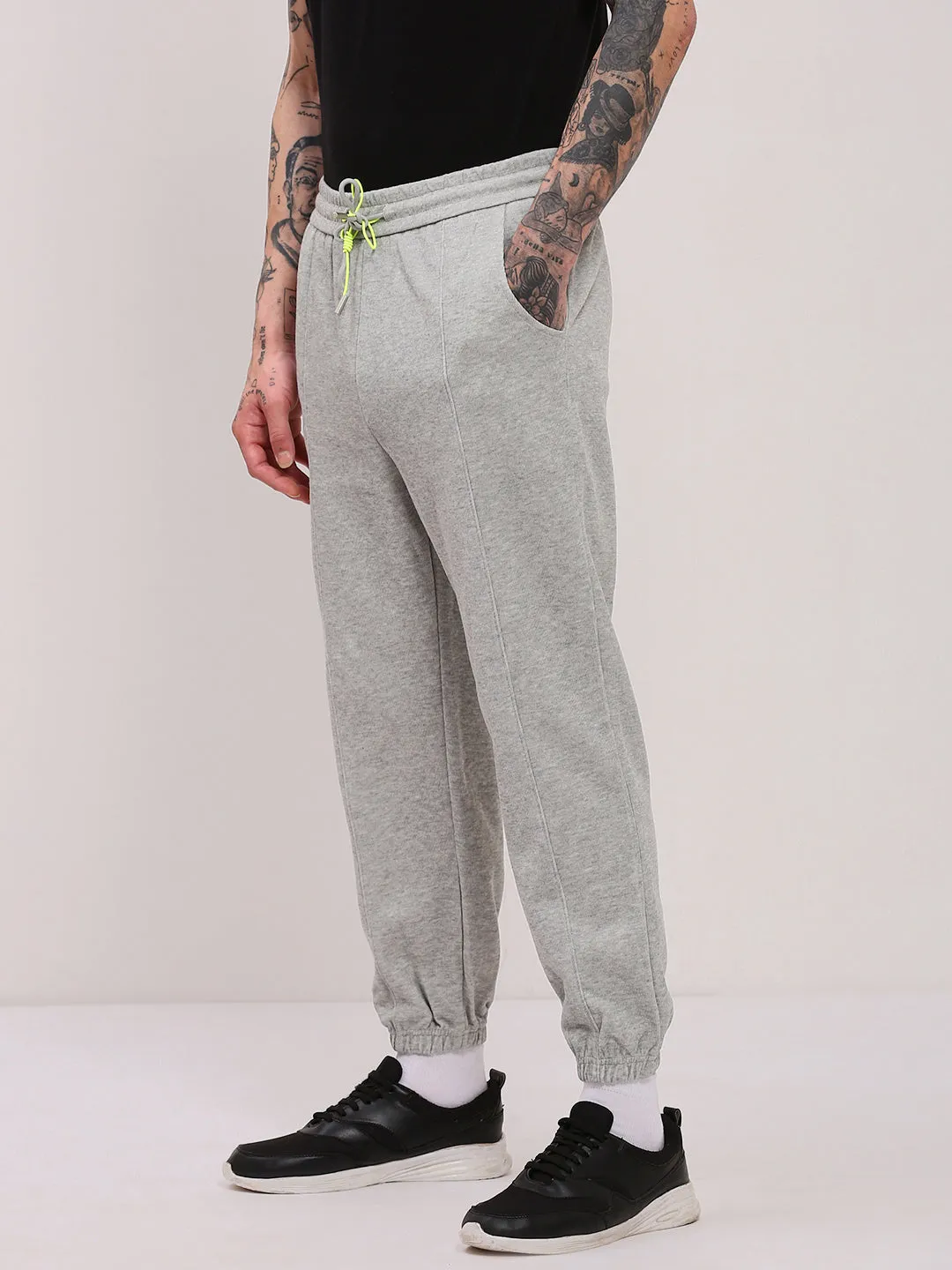 Laser Cut Edges Trendy Vibe Men's Grey Solid Jogger