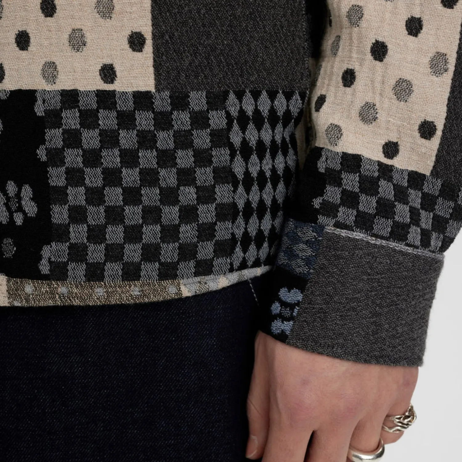 WaterResistantCoating Comfortable Urban Piece Akoscar Patchwork Overshirt (Cloud Blue)