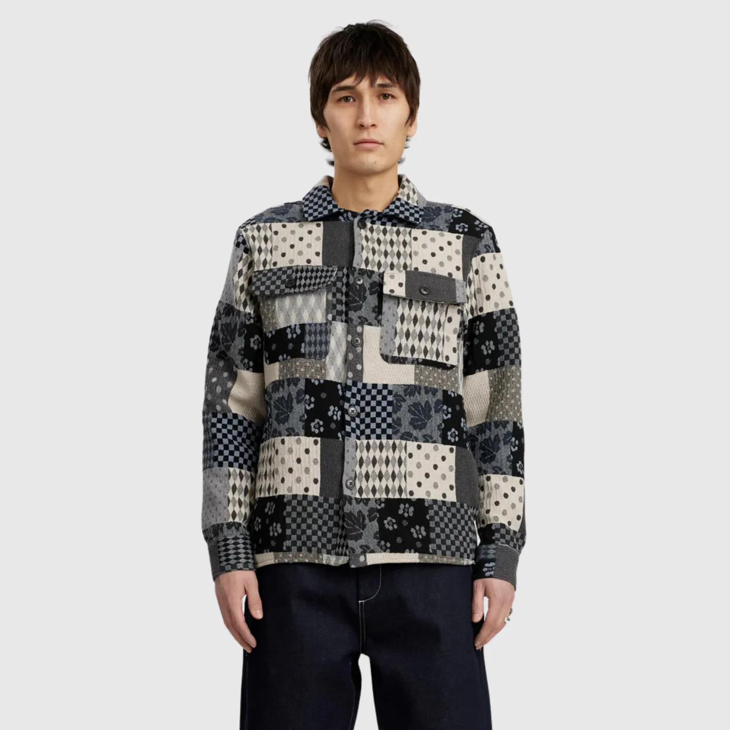 Akoscar Patchwork Overshirt (Cloud Blue) Multi Pocket Layout