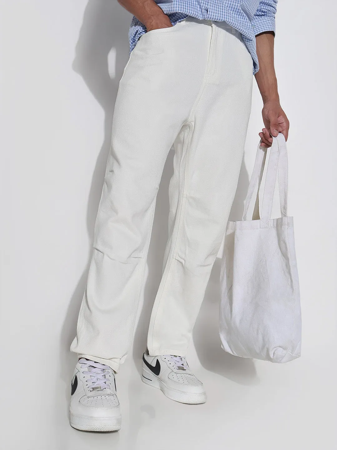 Men's White Straight Fit Jeans Ultra Basic UltraSoft Lining