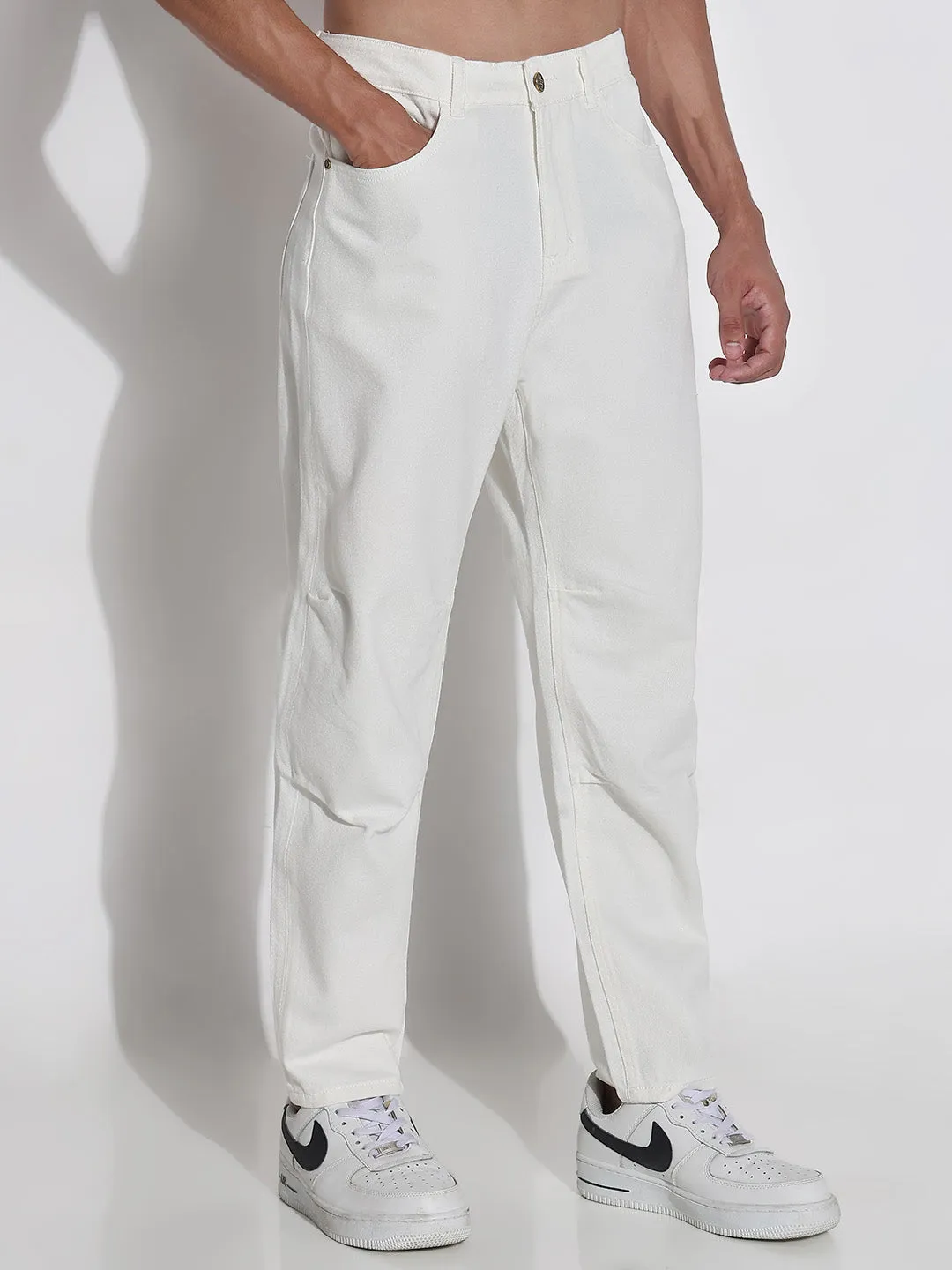 Contemporary Wear Weekend Wear Men's White Straight Fit Jeans