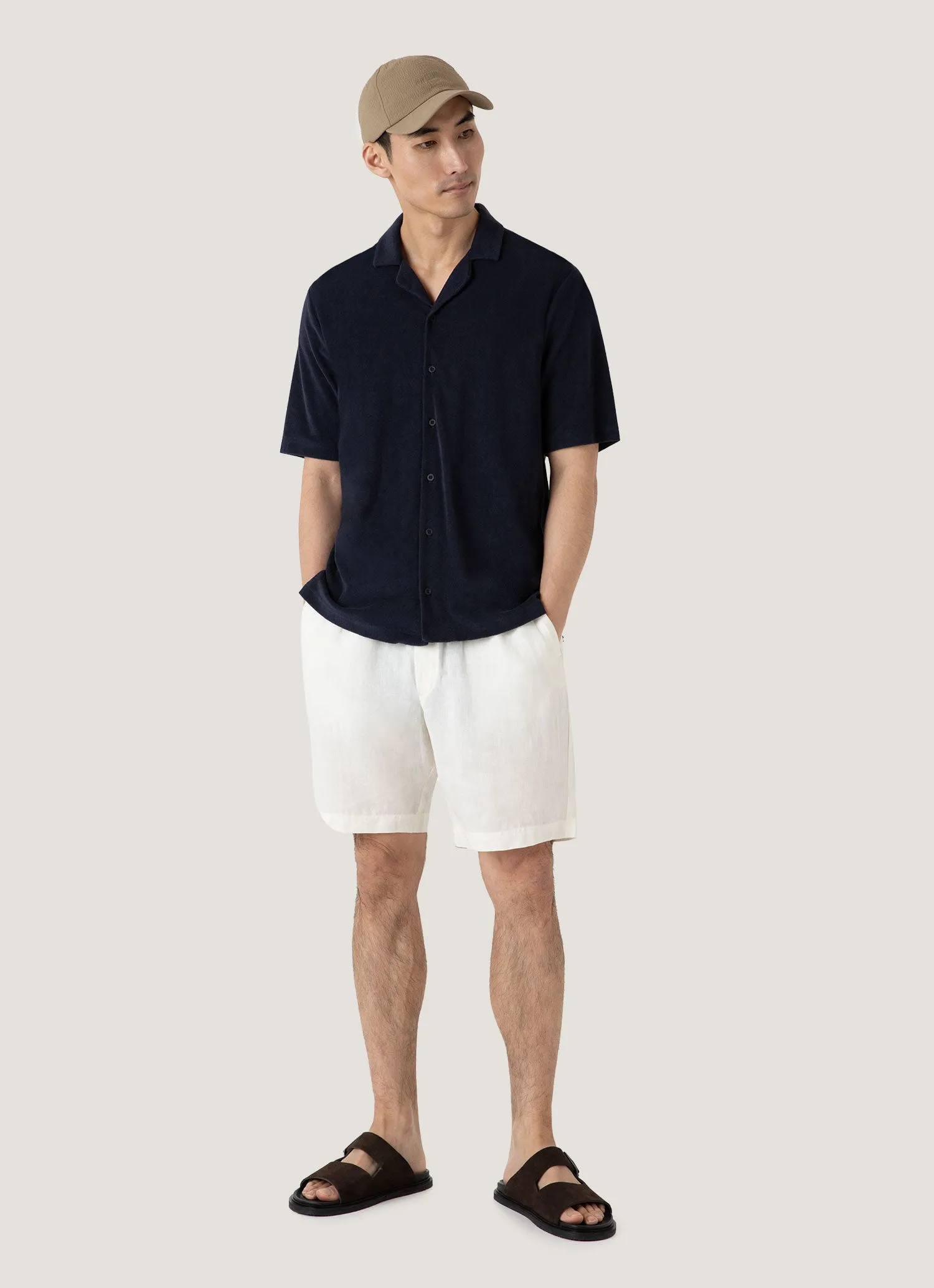 Versatile Look Tight fit sexiness Men's Towelling Camp Collar Shirt in Navy