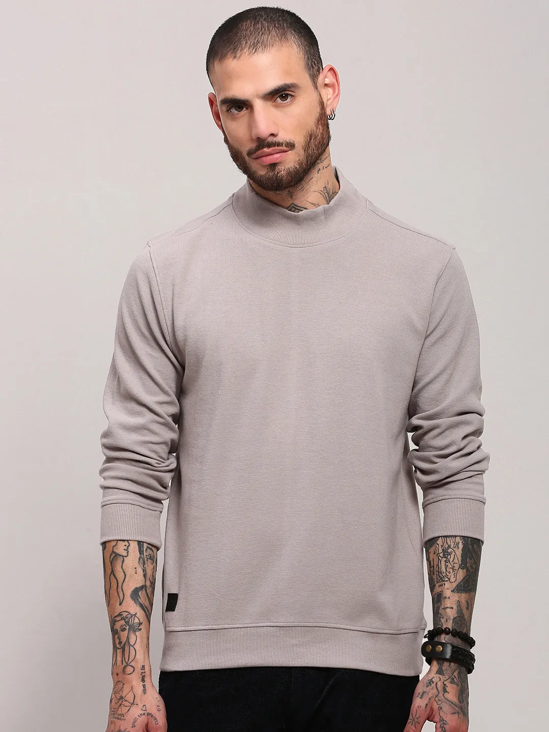 Men's Grey Solid Sweater Clean Lines Relaxed casual fit