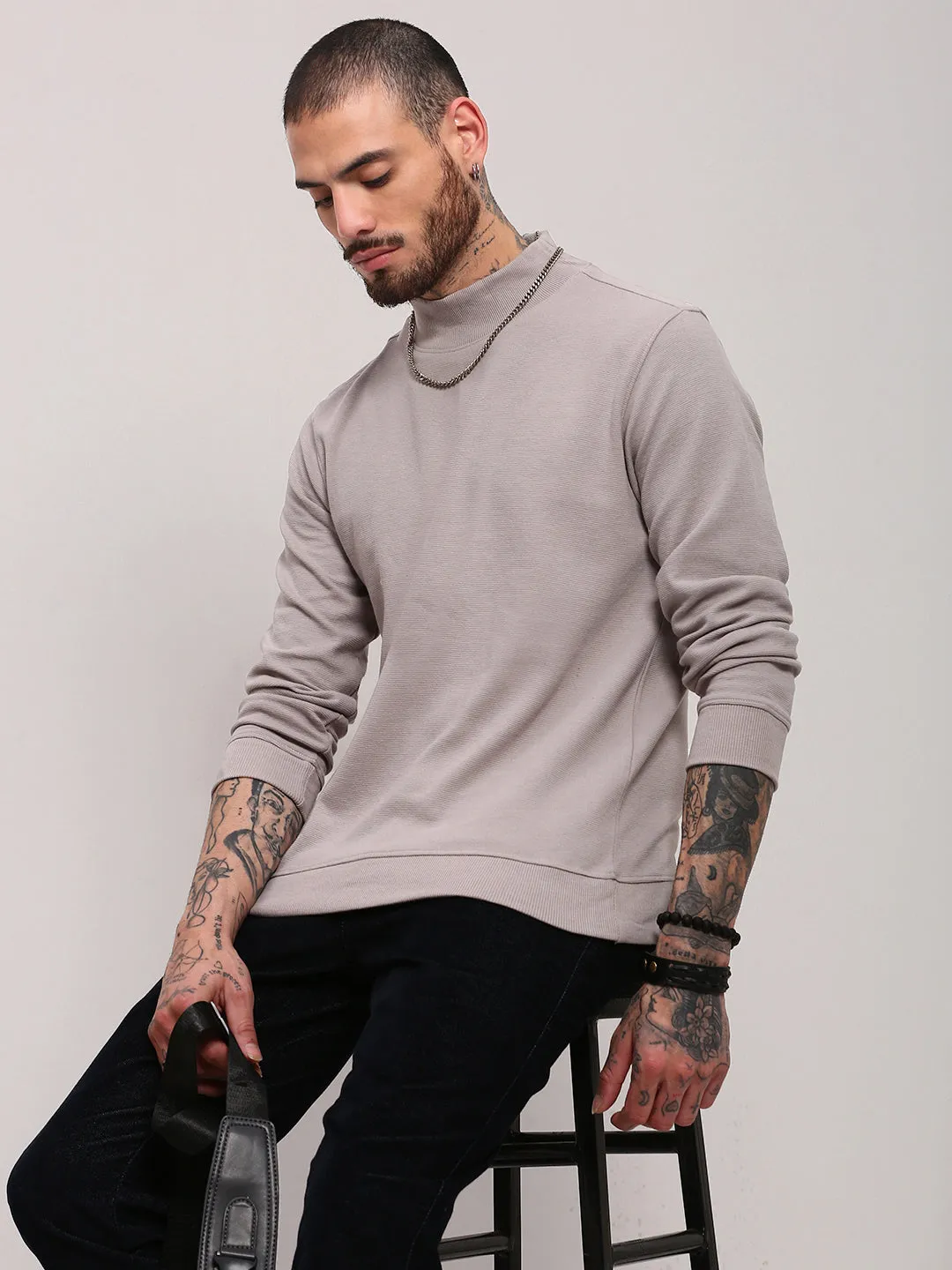 Low Maintenance Men's Grey Solid Sweater