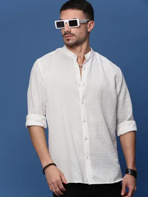 Tech Mood Swim Easy Men's White Standard Slim Fit Opaque Casual Shirt