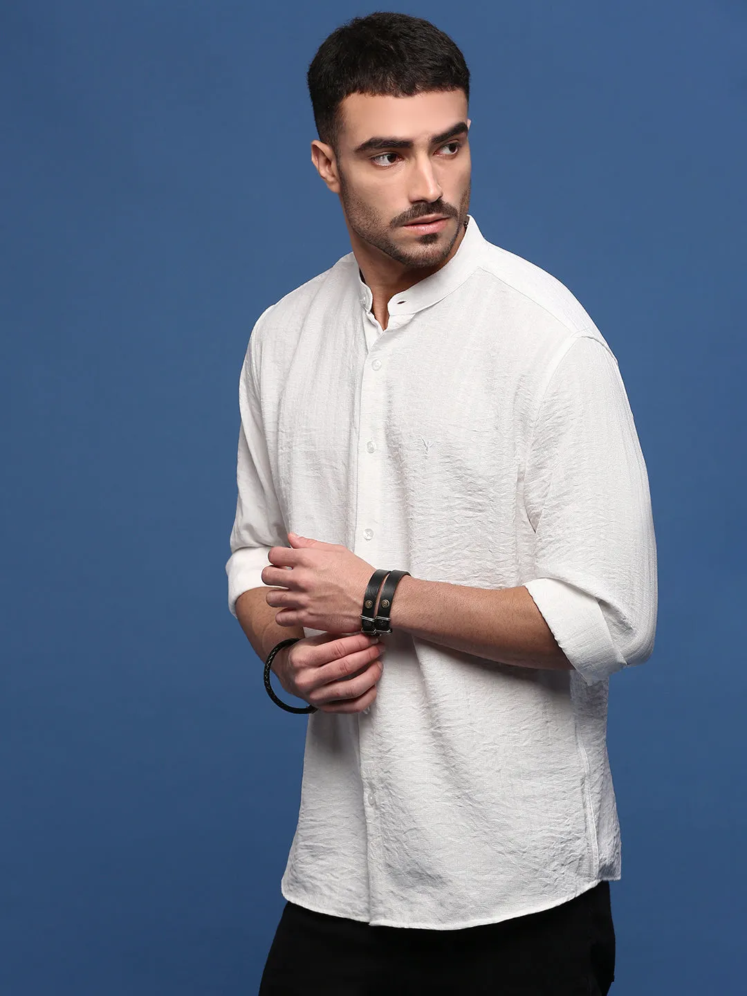 Men's White Standard Slim Fit Opaque Casual Shirt Faith Core smooth zipper