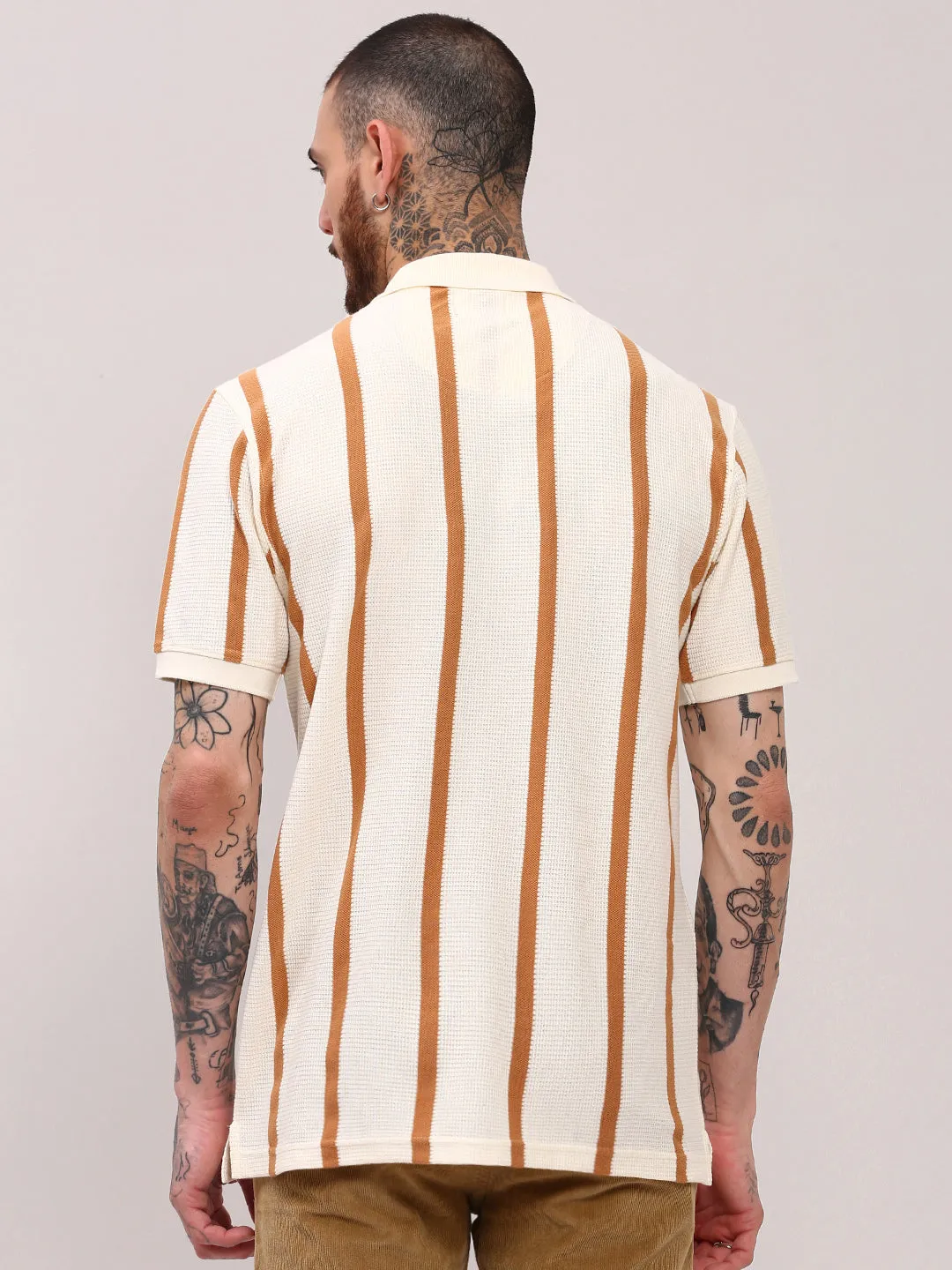 Men's Cream Striped T-Shirt Chic Fit Hotel Style