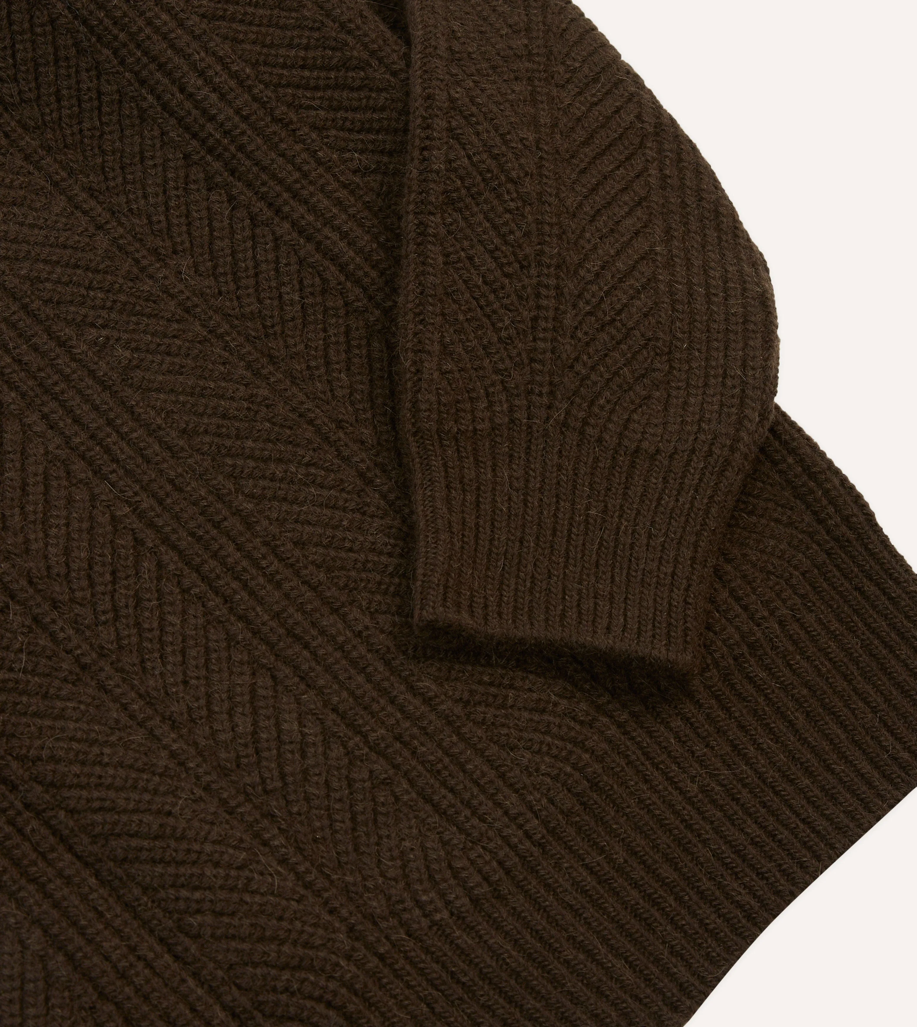 Brown Alpaca Lambswool Integral Collar Jumper Tubular Knit Structure