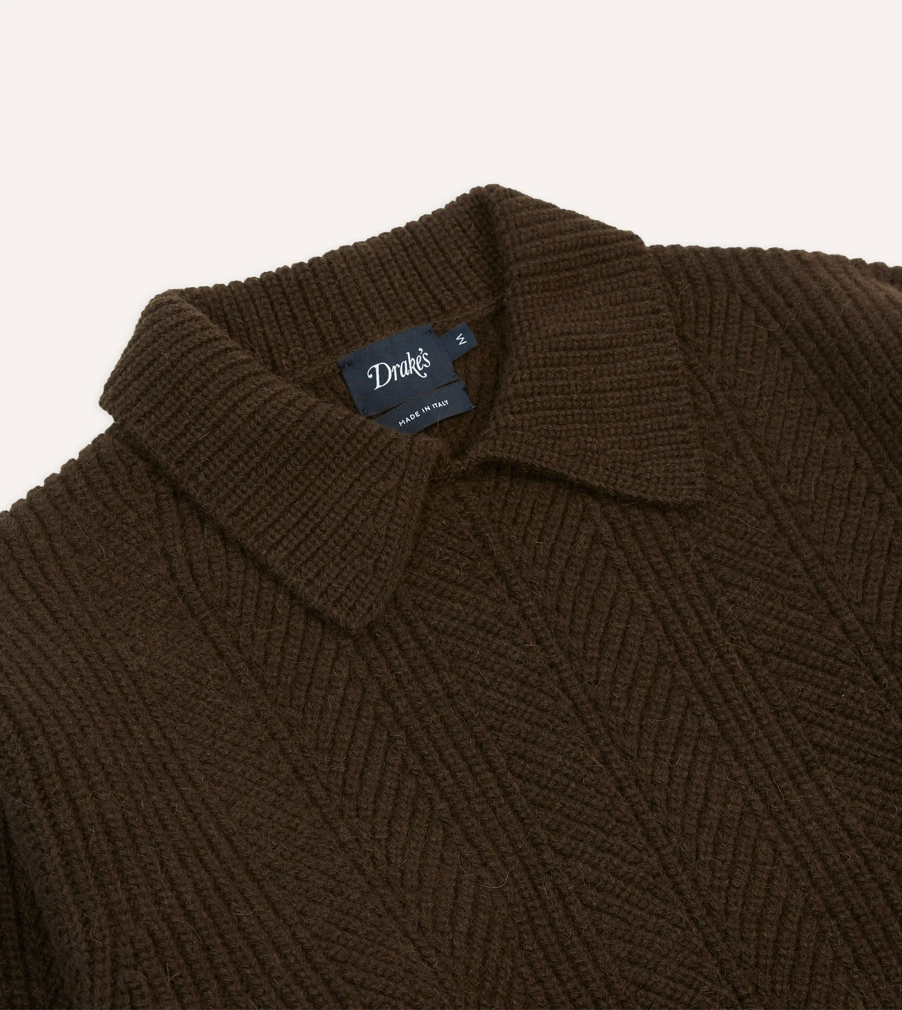 WaffleKnit Texture Brown Alpaca Lambswool Integral Collar Jumper