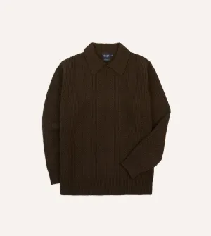 ribbed texture SoftTouch Finish Brown Alpaca Lambswool Integral Collar Jumper
