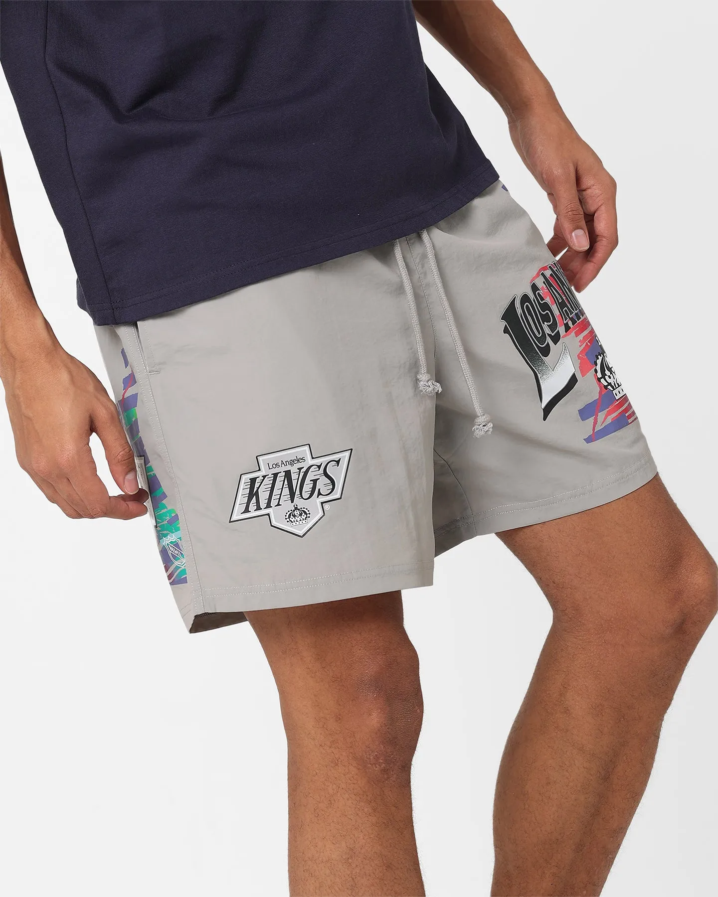 Chill Breeze men's fashion Mitchell & Ness Los Angeles Kings Nylon Shorts Grey