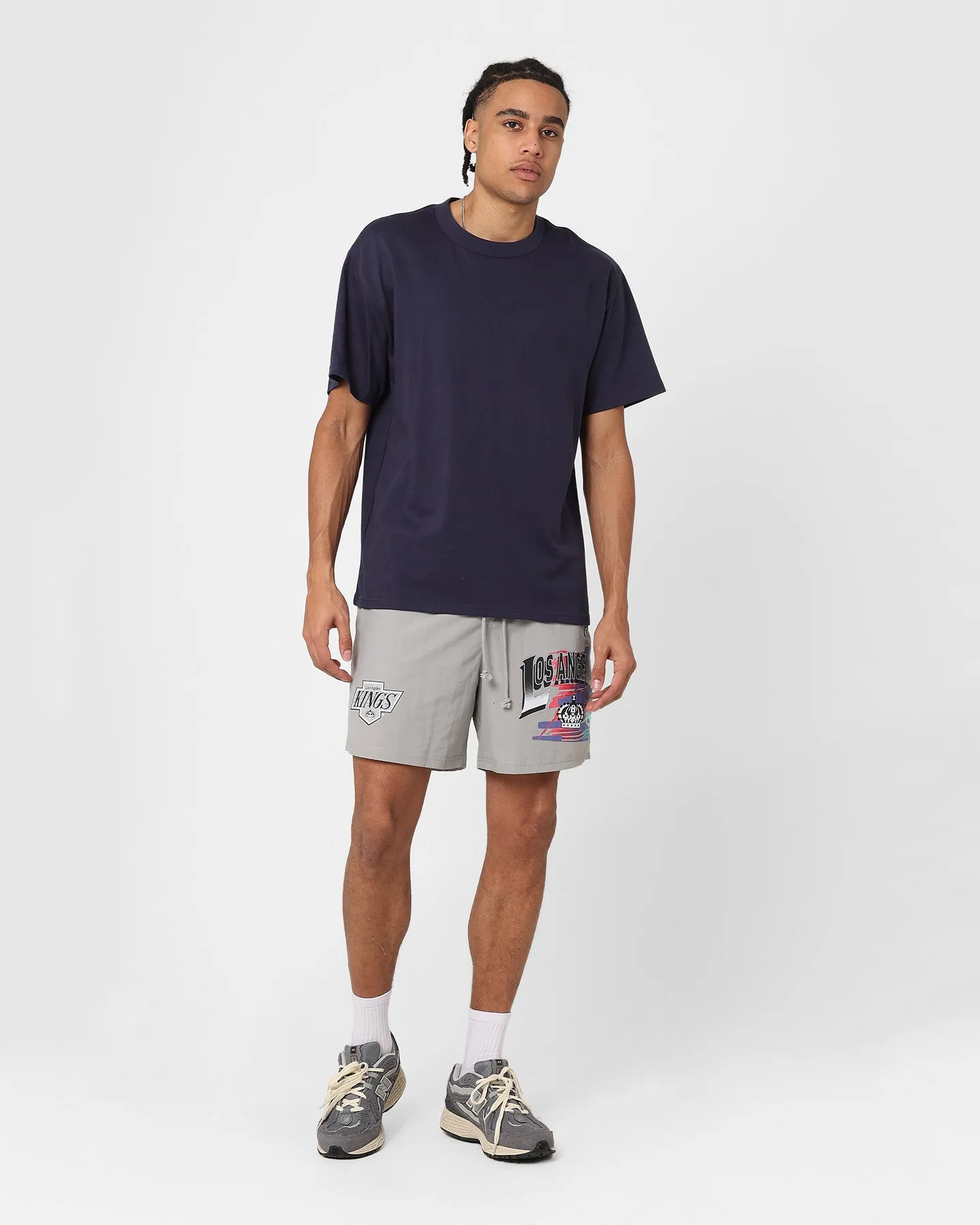 Minimal Waist Wrinkle Resistant Material Mitchell & Ness Los Angeles Kings Nylon Shorts Grey