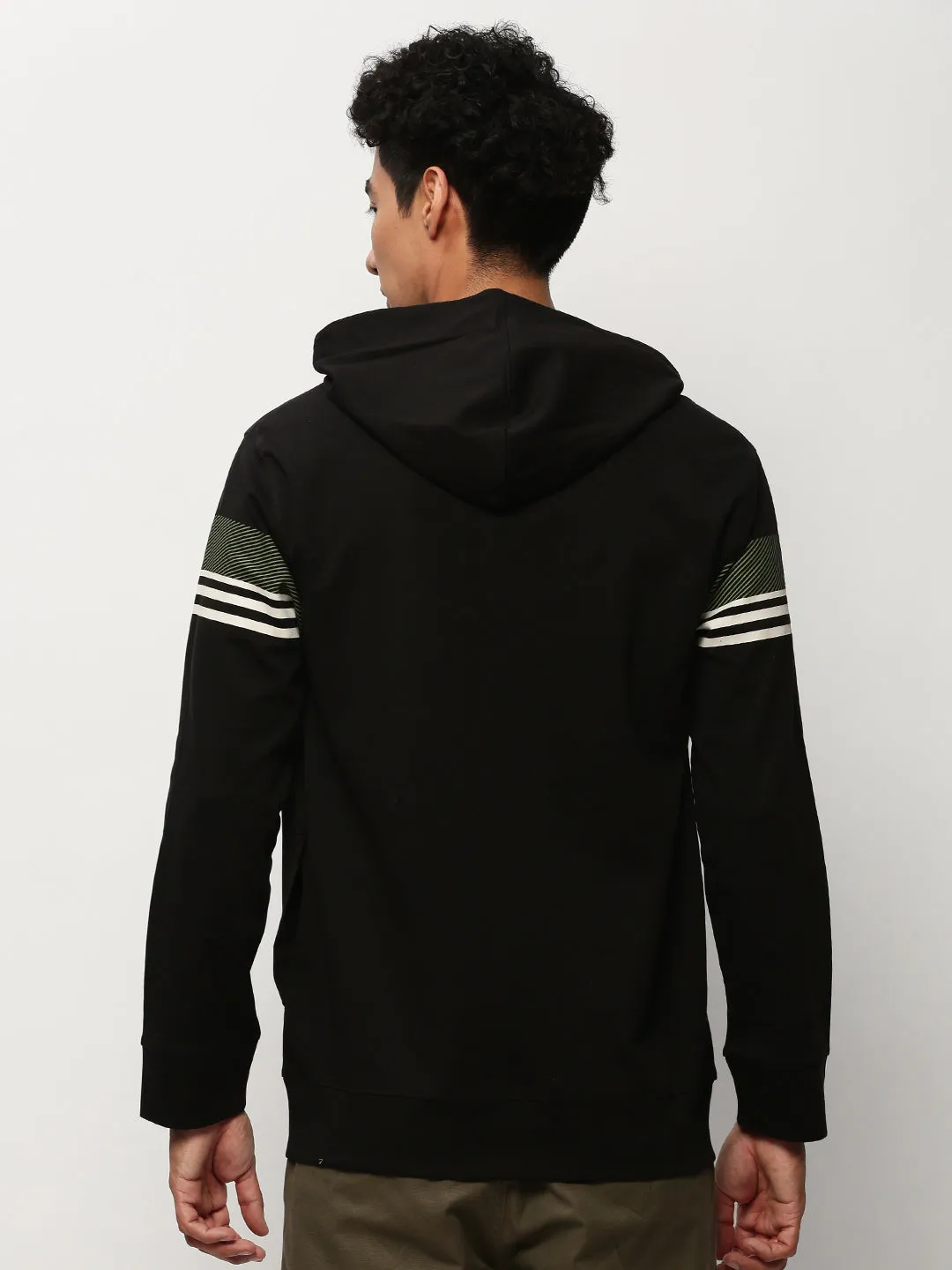Men's Black Striped Hooded Cotton Sweatshirt Go-to Wear product stud toughness
