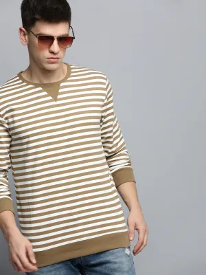 Men's Taupe Striped Pullover Sweatshirt product launch Logo Design