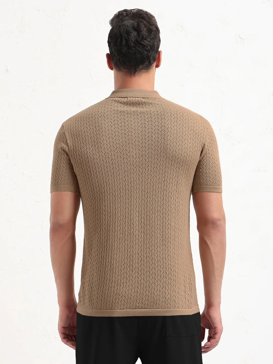 Men's Textured Brown Short Sleeve Polo T-Shirt product cycling suitability pattern trend