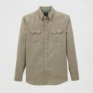 Wrangler Men's L/S Cody Johnson Sawtooth Pocket Western Snap Shirt in Olive Light Breeze City Fashion Look