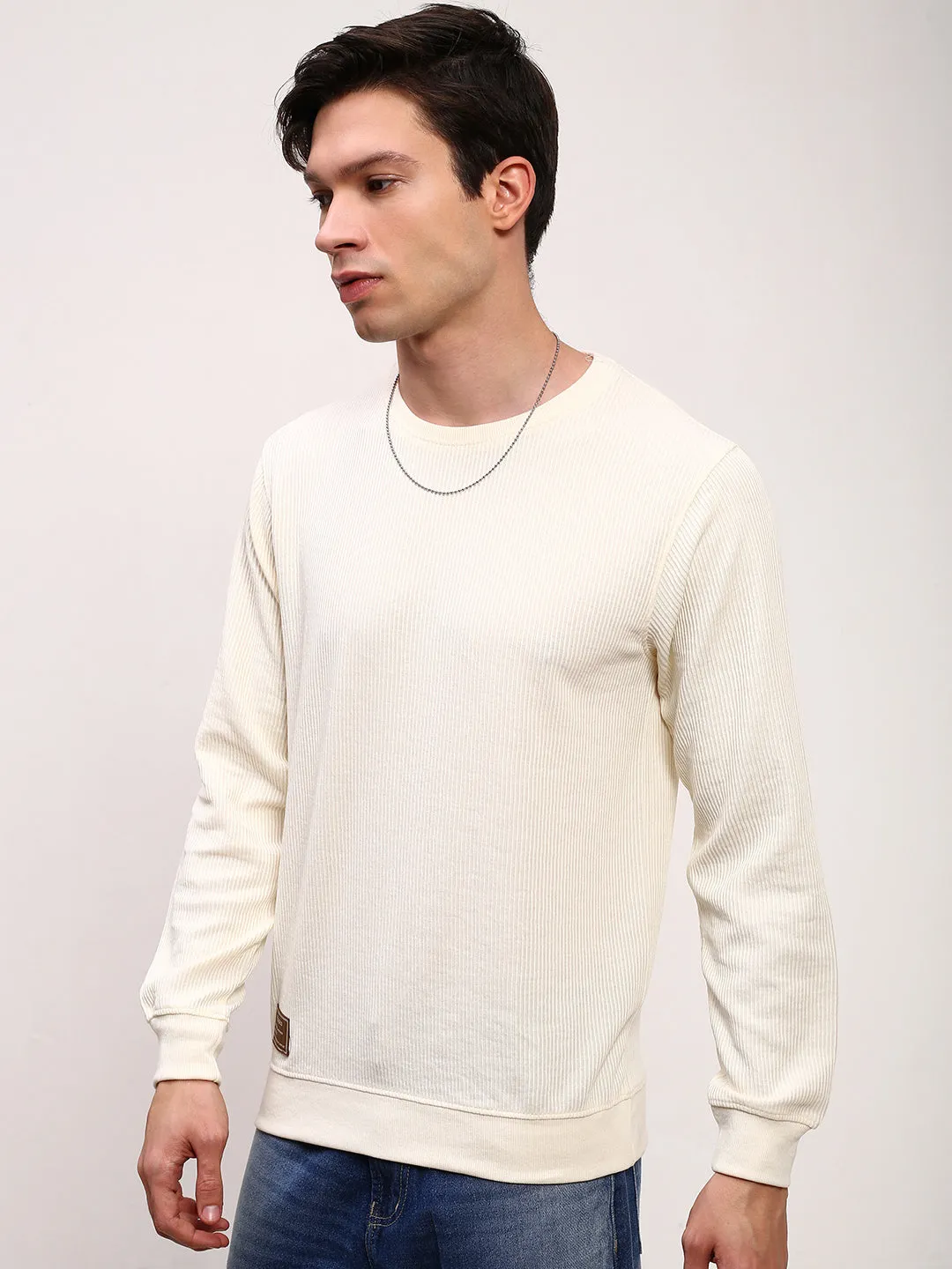 Men's Cream Solid Slim-Fit Sweatshirt Handmade product availability