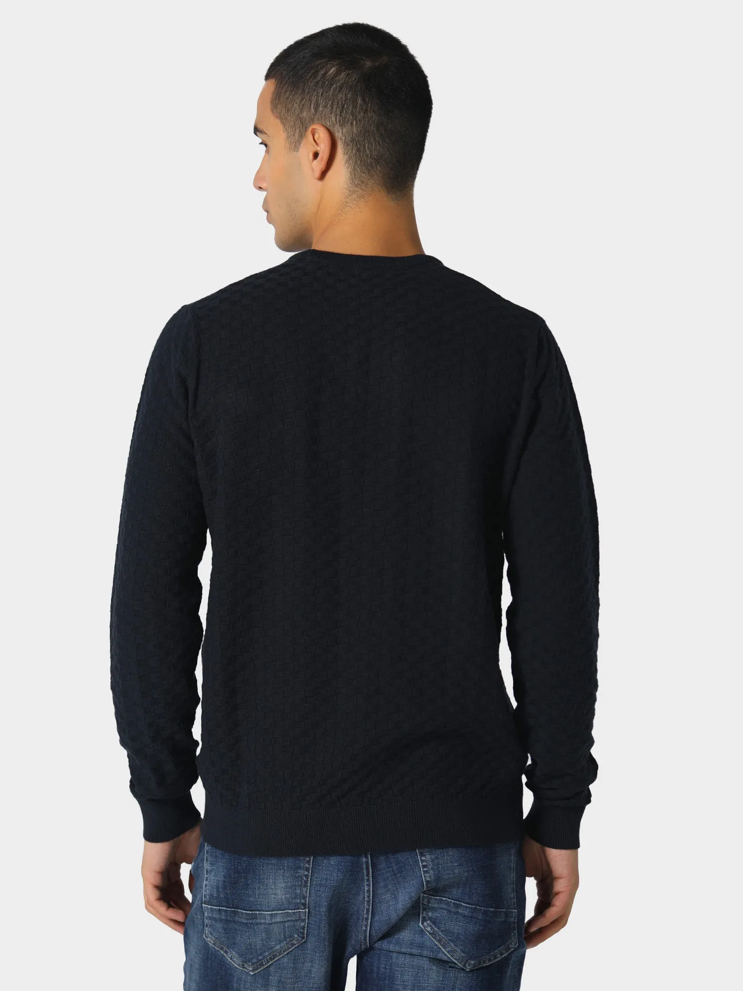 Delvin Navy Knitwear Reinforced Edging SeamFree Technology