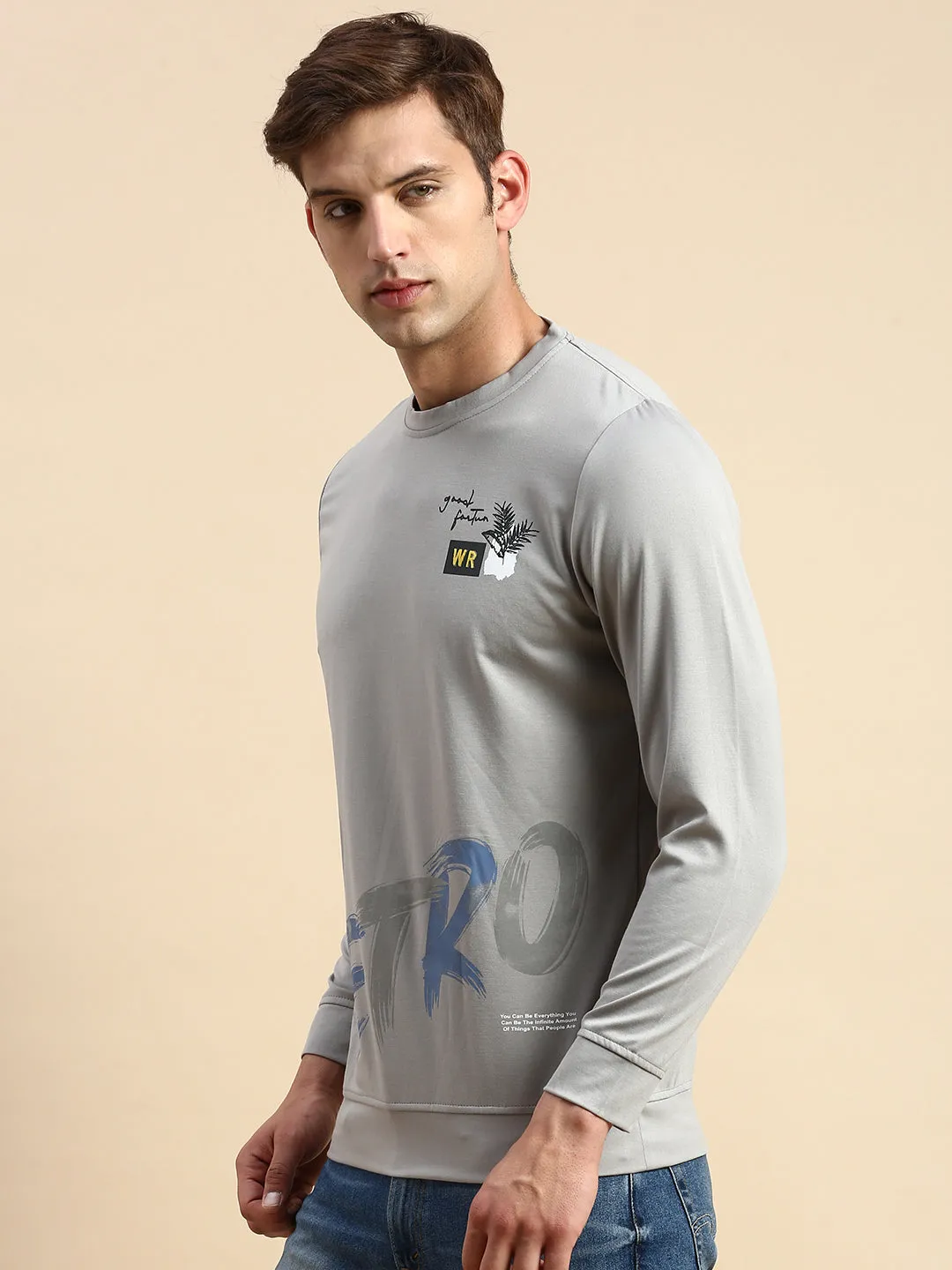 Men's Grey Typography Printed Sweatshirt Daily Wear
