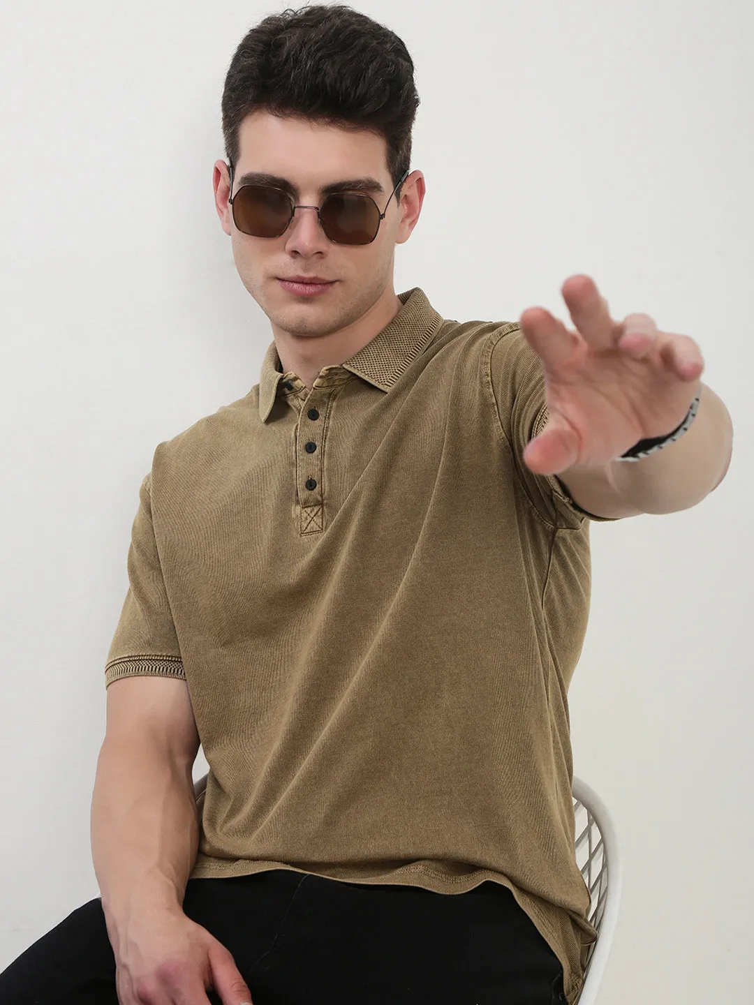 product team unity Men's Khaki Solid Polo Collar T-Shirt