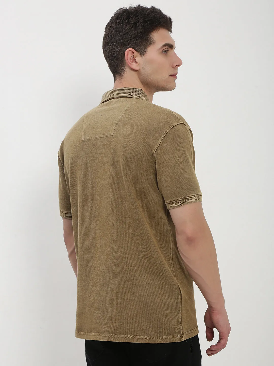 Men's Khaki Solid Polo Collar T-Shirt Product Innovation Streetwear Fashion