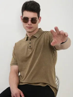 product team unity Men's Khaki Solid Polo Collar T-Shirt