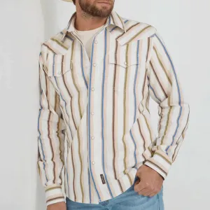 Chilly Day Essentials Wrangler Retro Men's L/S Premium Stripe Western Snap Shirt in Natural (Available in Tall Sizes)