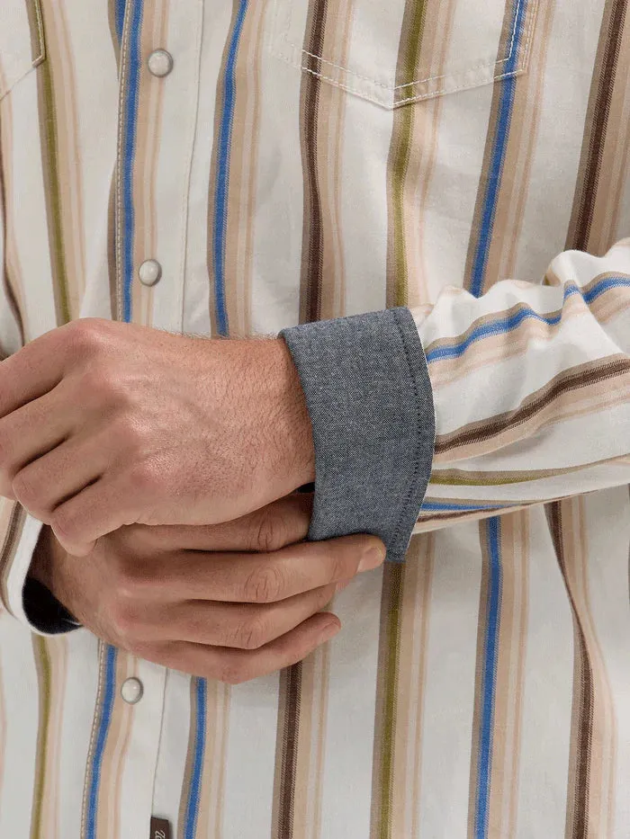 Wrangler Retro Men's L/S Premium Stripe Western Snap Shirt in Natural (Available in Tall Sizes) Layered Collar Structure Comfy Stretch Wear