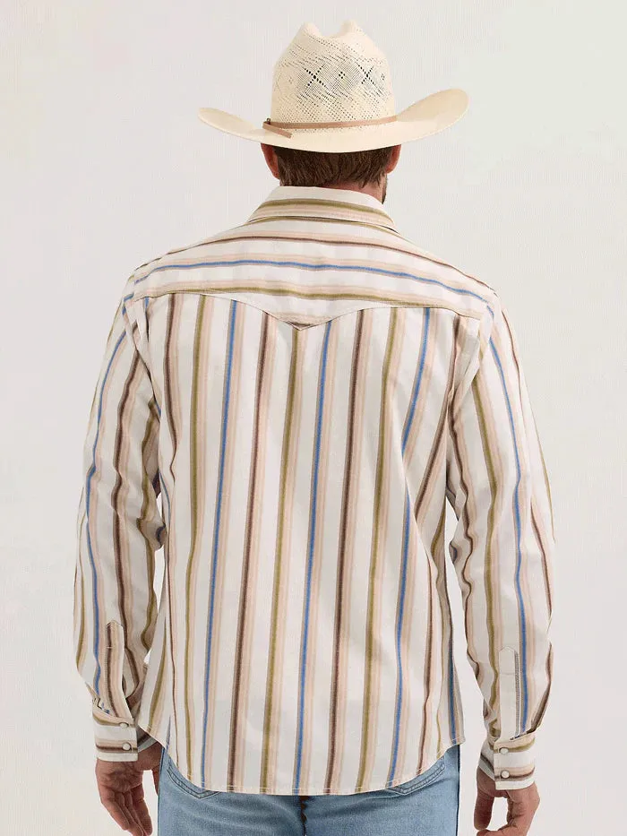 Wrangler Retro Men's L/S Premium Stripe Western Snap Shirt in Natural (Available in Tall Sizes) Soft Material