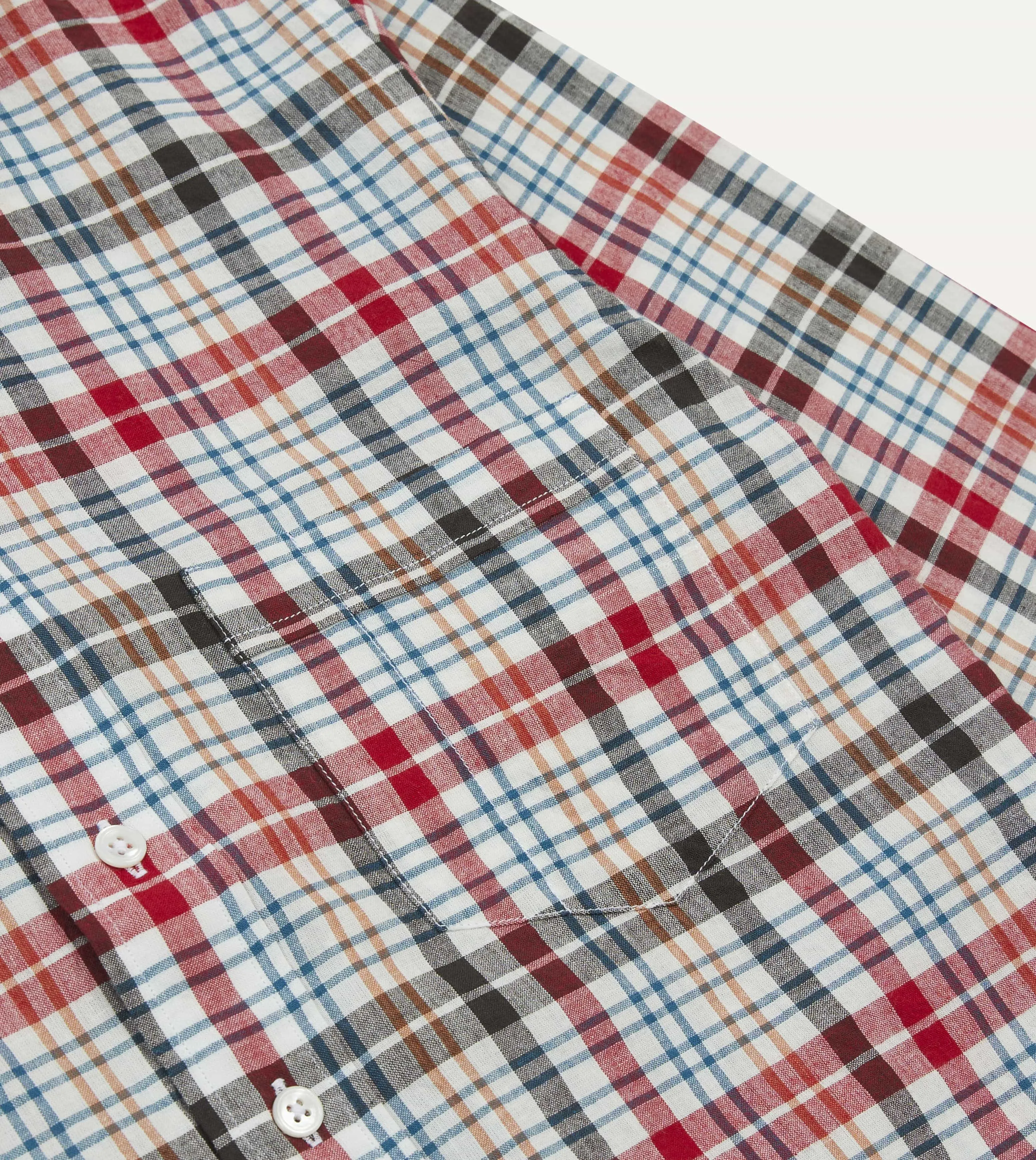 Seamless construction Red and Black Madras Check Cotton Button-Down Shirt