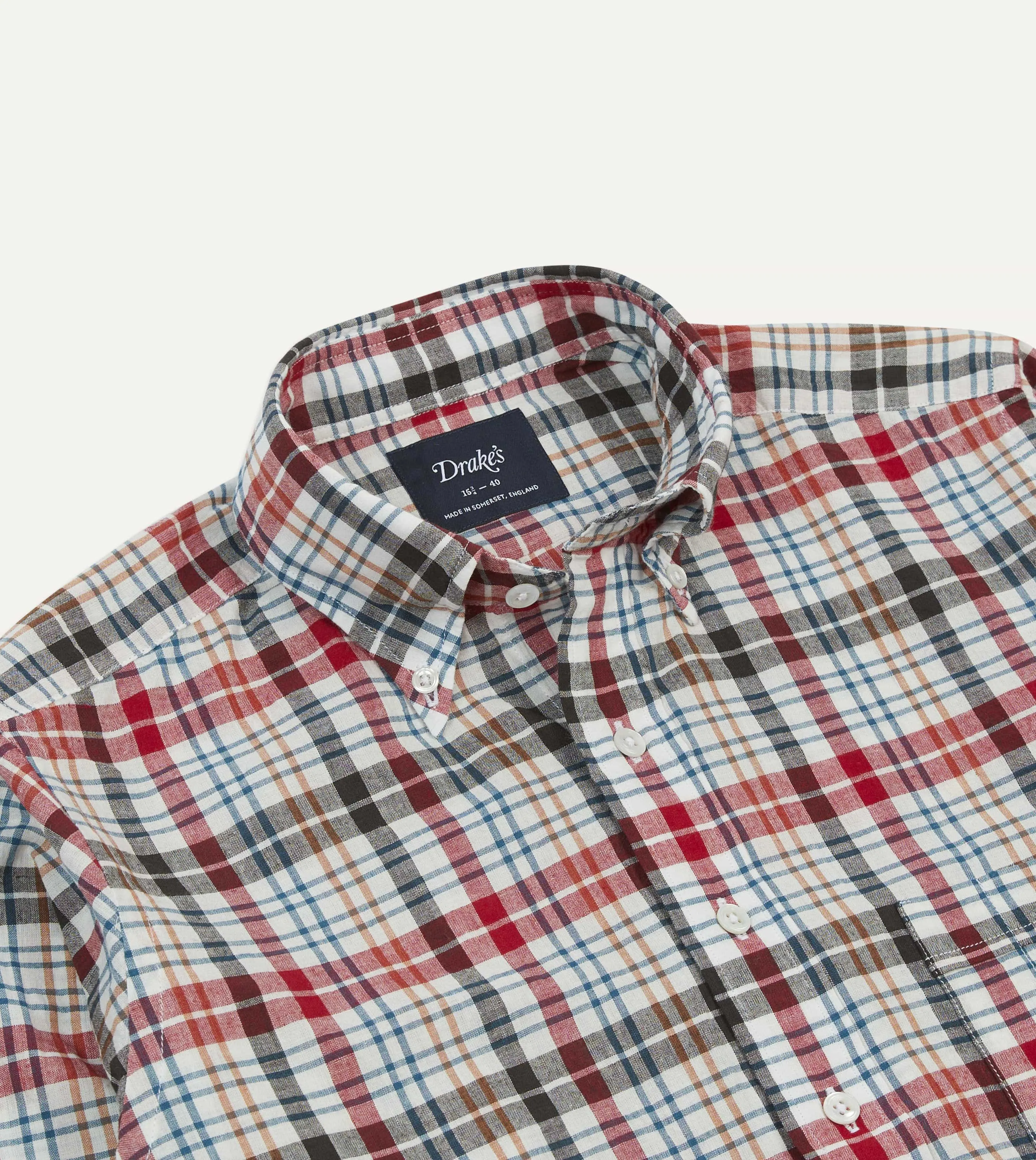 Relaxed Look Red and Black Madras Check Cotton Button-Down Shirt