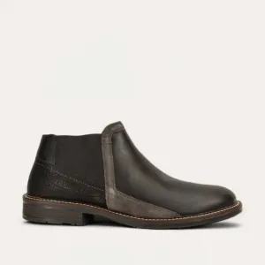 Men's Business Leather Ankle Boots In Black Raven/black Crackle/gray Suede Cushioned Support Subtle Styling