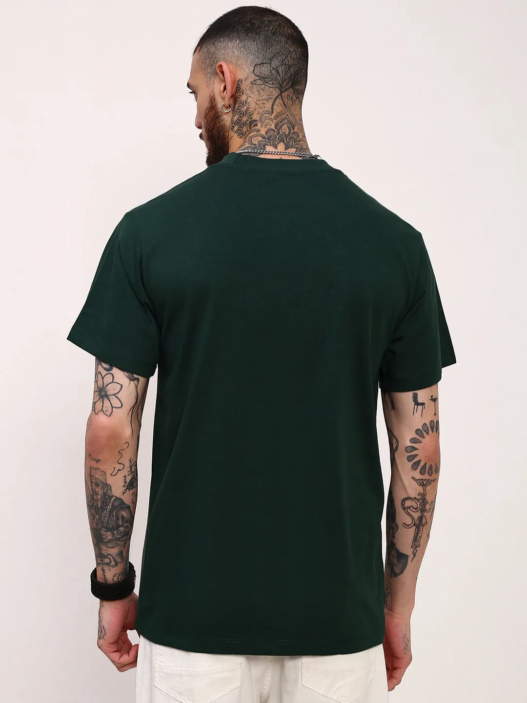 Men's Green Solid Typography Embossed T-Shirt product low end affordability product packaging