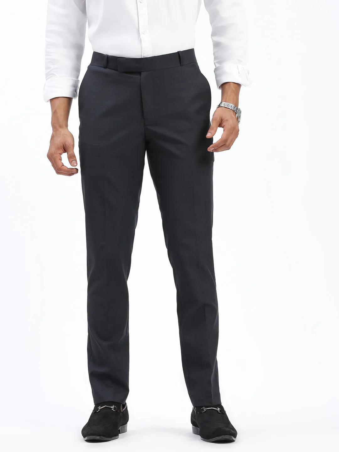 Men's Grey Solid Comfort Slim Fit Low-Rise Formal Cotton Trousers Anti Static Lining