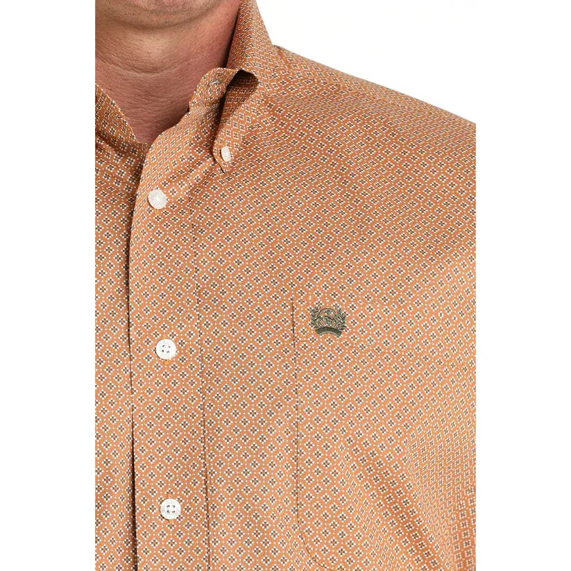 Perfectly Fit Cinch Men's L/S Classic Fit Geometric Button Down Western Shirt in Light Brown