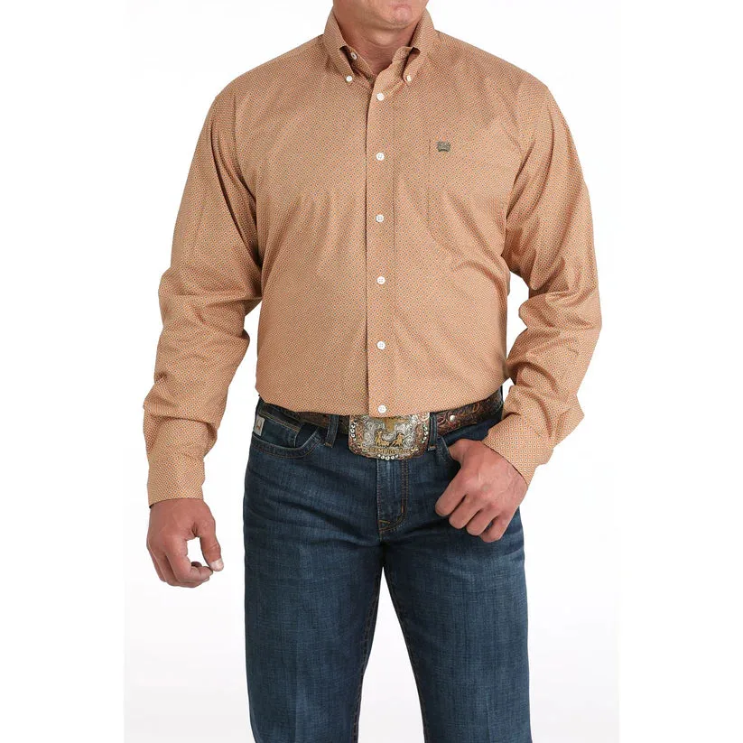 Cinch Men's L/S Classic Fit Geometric Button Down Western Shirt in Light Brown Lightweight Design