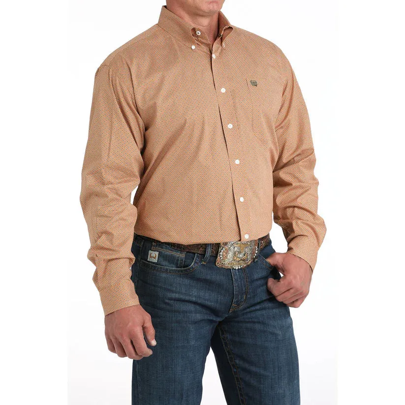 Stylish and Relaxed Cinch Men's L/S Classic Fit Geometric Button Down Western Shirt in Light Brown