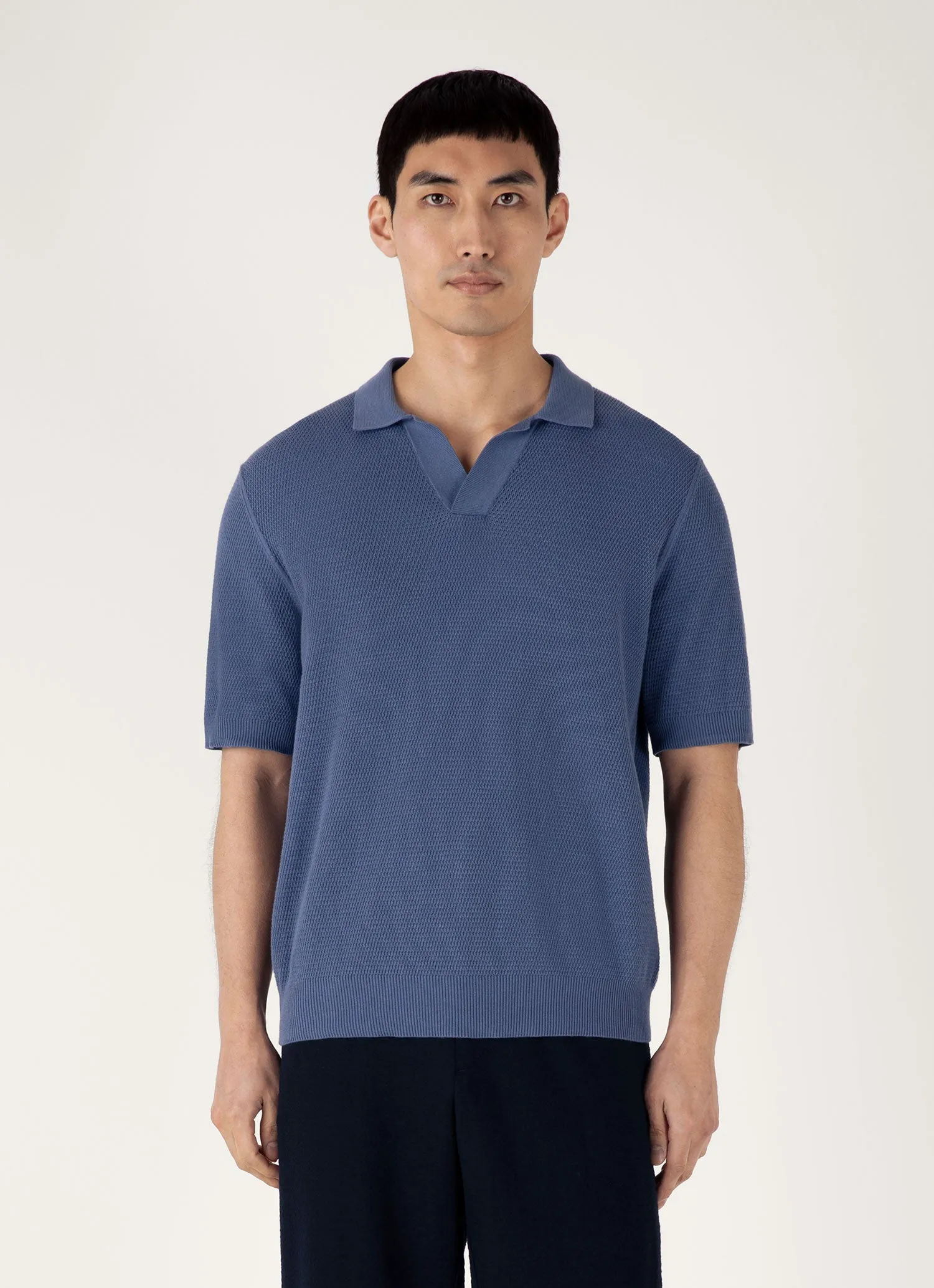 Men's Compact Mesh Knit Polo Shirt in Soft Denim Biodegradable material