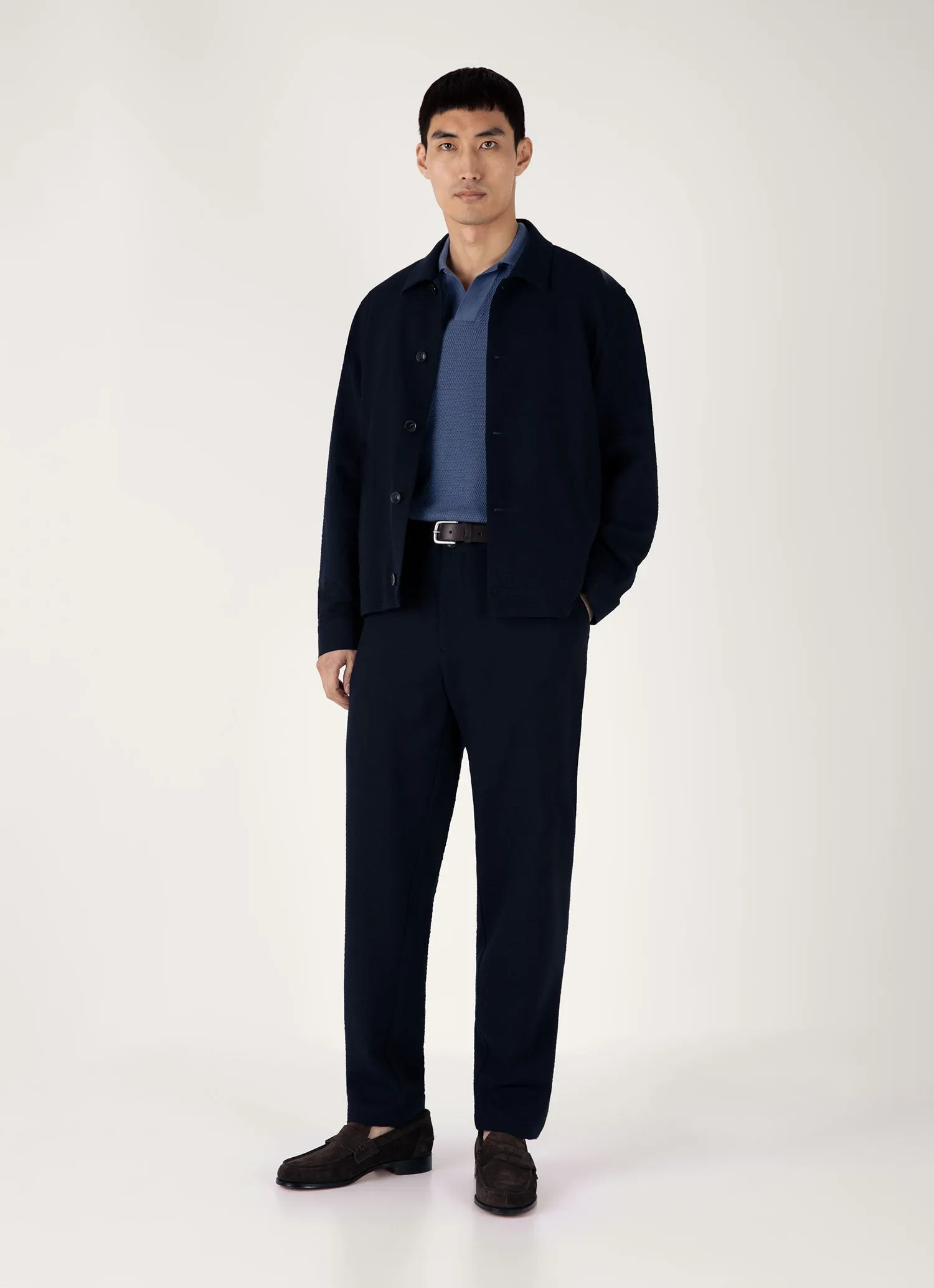 All Day Wear Chic Comforted Men's Compact Mesh Knit Polo Shirt in Soft Denim