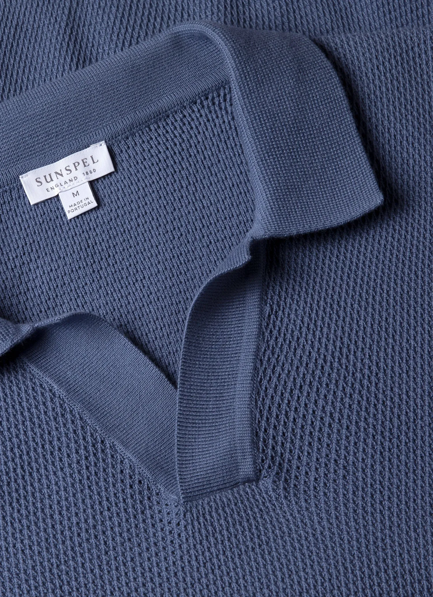 Men's Compact Mesh Knit Polo Shirt in Soft Denim Stay Simple