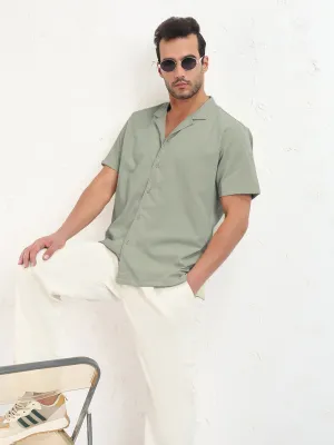 Men's Grey Cuban Collar Relaxed Fit Shirt HighCollar Style ZeroWaste Production