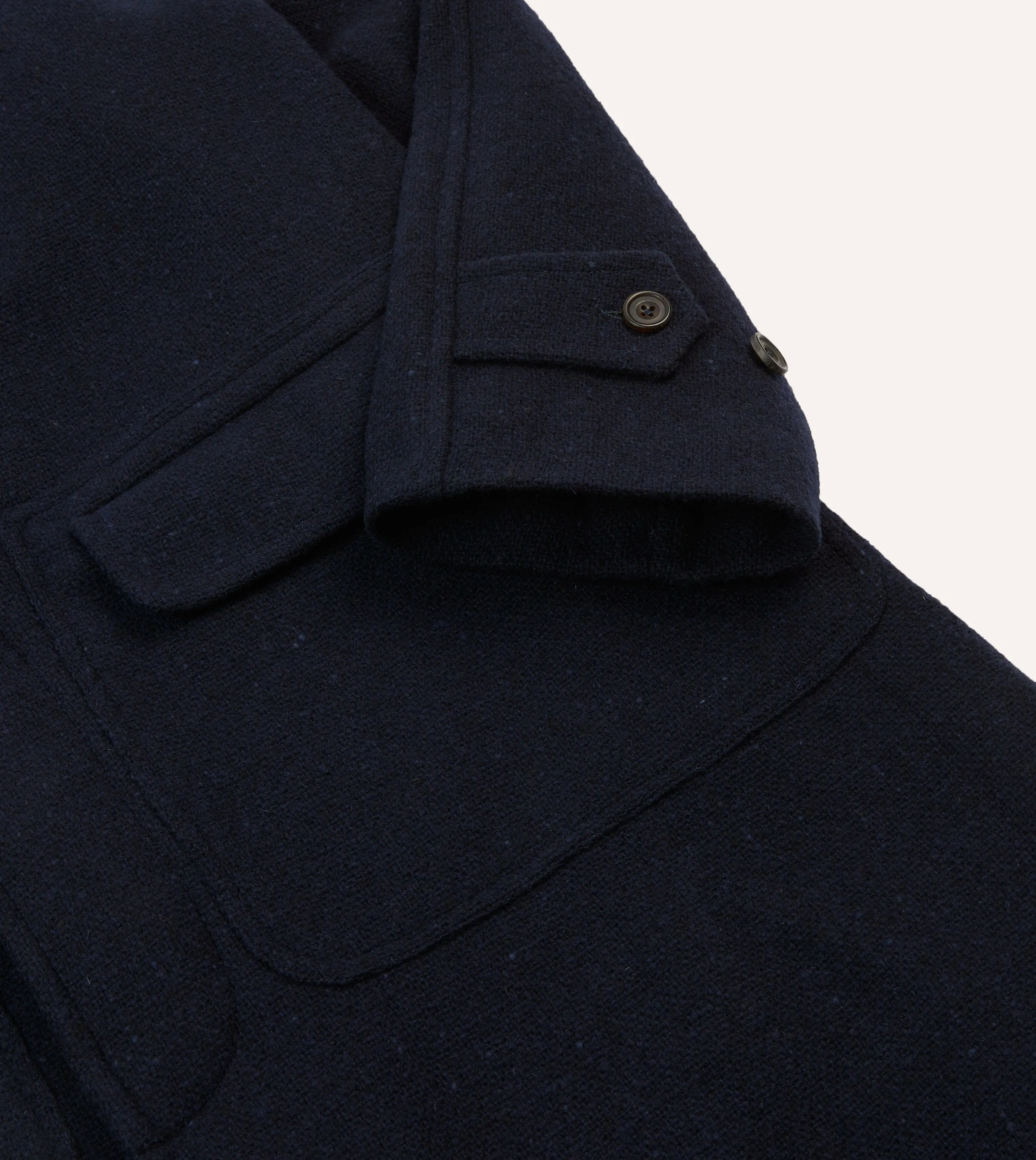 Navy Donegal Wool Raglan Coat Climate Responsive Textile NoiseFreeFabric