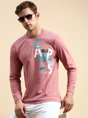 Men's Pink Typography Printed Sweatshirt Snug Wear
