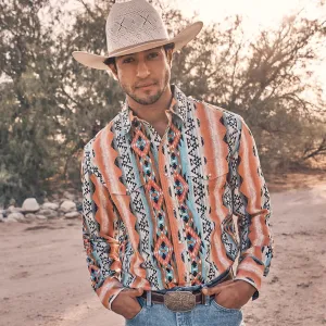 Perfect Comfort DropShoulderDesign Wrangler Men's Checotah L/S Western Snap Shirt in Orange Bowl