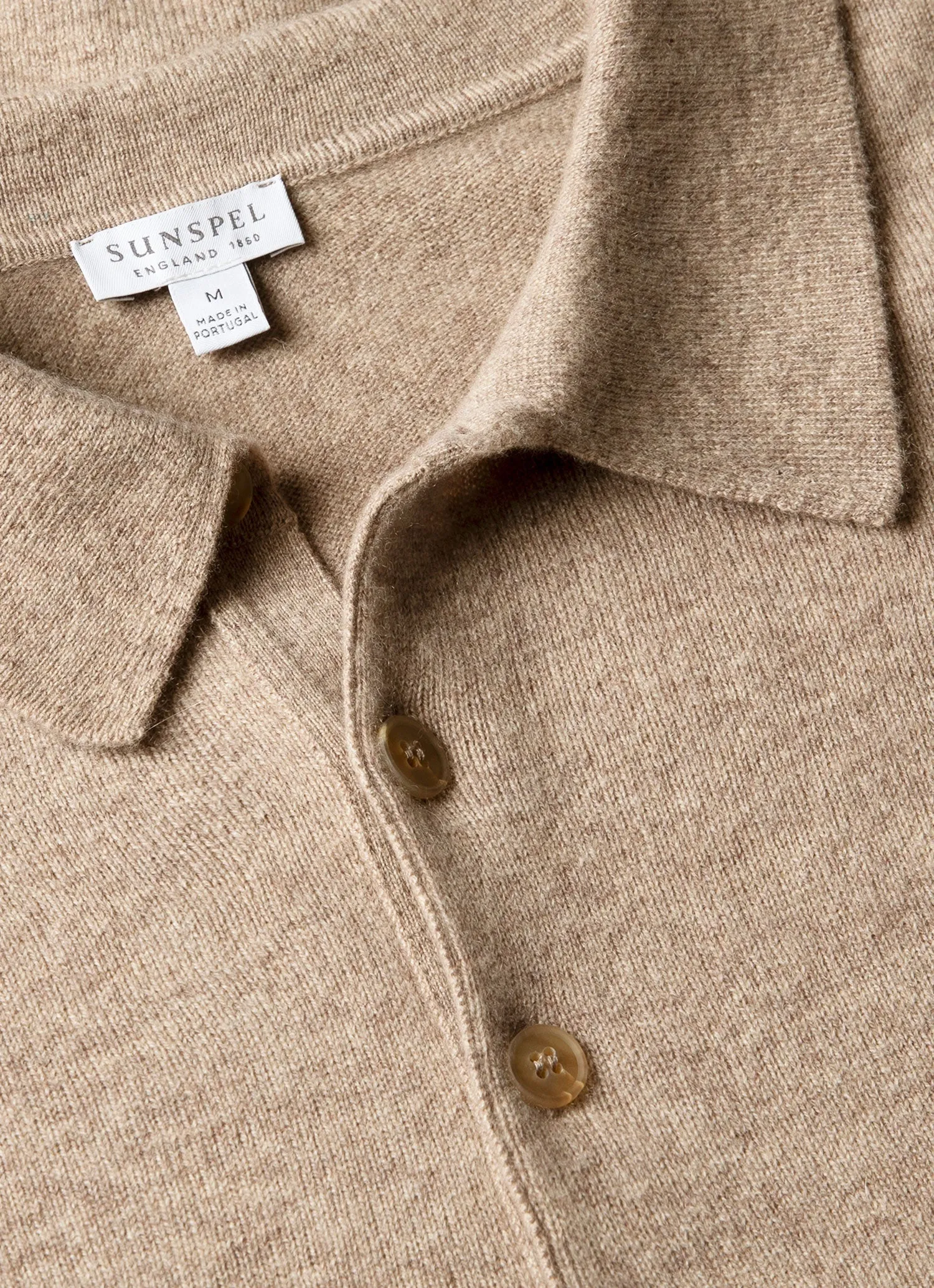 Fall Vibes Stain Release Coating Men's Cashmere Polo Shirt in Oatmeal Melange
