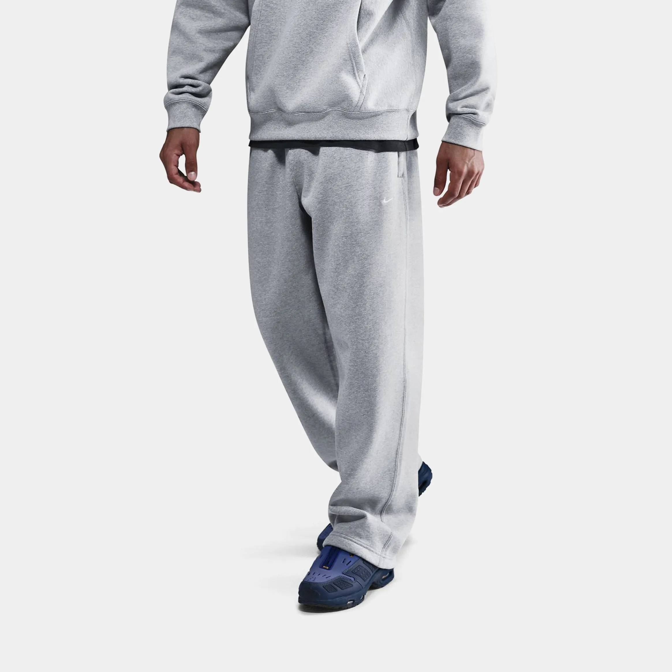 Solo Swoosh Open Hem Trousers Mens Pants (Dark Grey Heather/Light Smoke Grey/White) Flex Movement